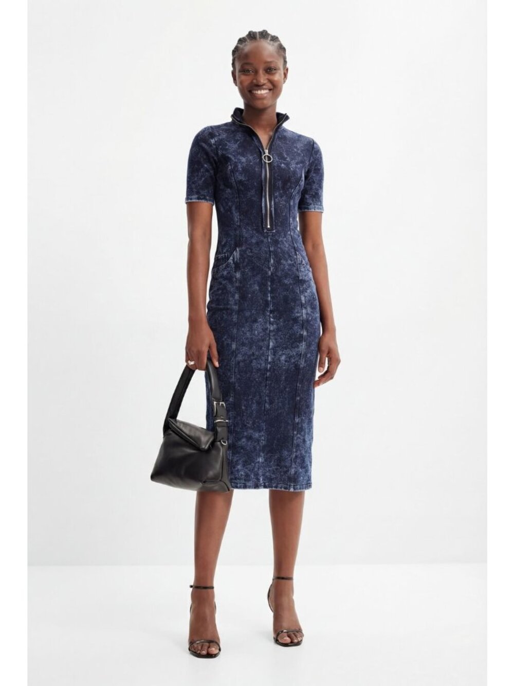 🆕 DESIGUAL Gradient Denim Effect Zip Midi Dress Medium